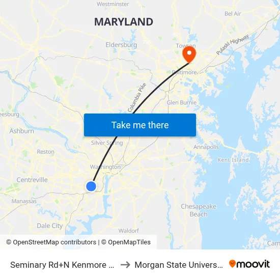 Seminary Rd+N Kenmore Av to Morgan State University map