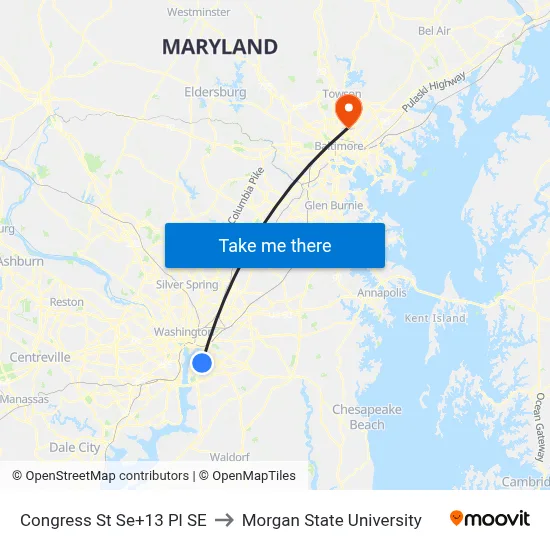 Congress St Se+13 Pl SE to Morgan State University map