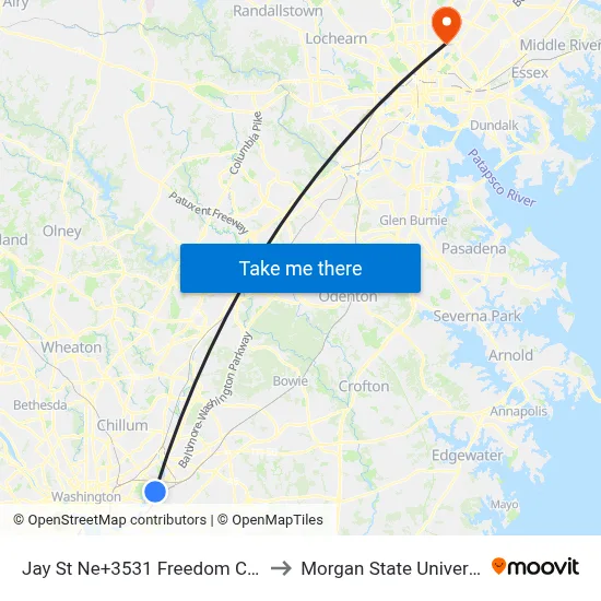 Jay St Ne+3531 Freedom Ct NE to Morgan State University map