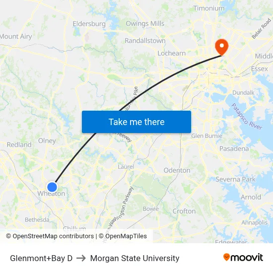 Glenmont+Bay D to Morgan State University map