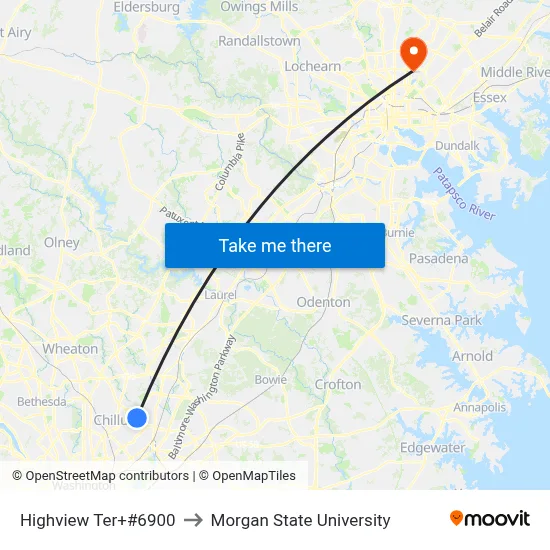 Highview Ter+#6900 to Morgan State University map