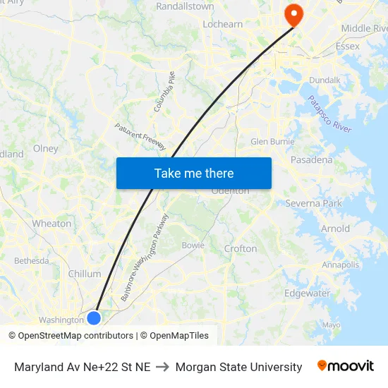 Maryland Av Ne+22 St NE to Morgan State University map
