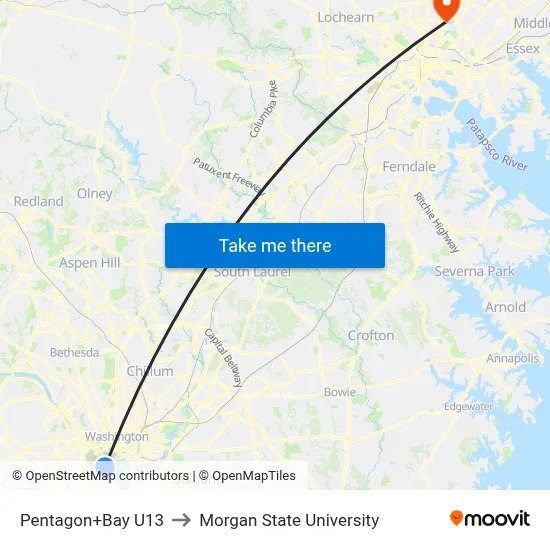 Pentagon+Bay U13 to Morgan State University map