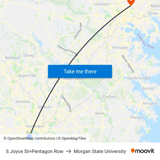 S Joyce St+Pentagon Row to Morgan State University map