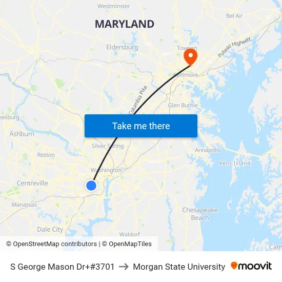 S George Mason Dr+#3701 to Morgan State University map