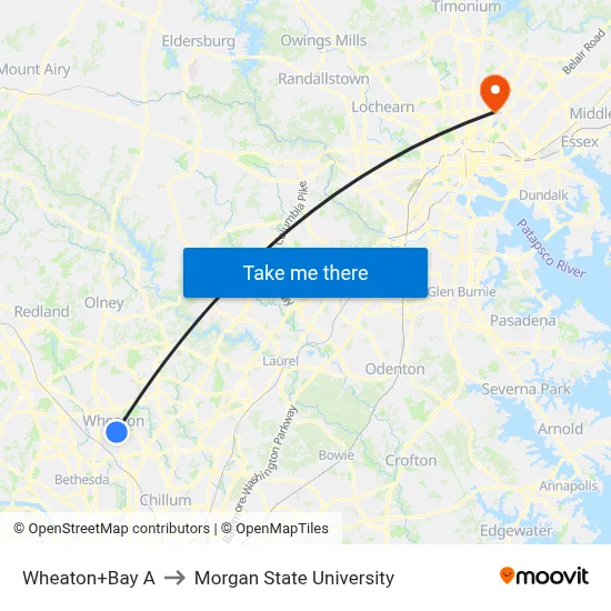 Wheaton+Bay A to Morgan State University map