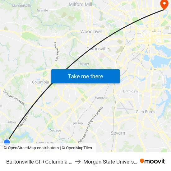 Burtonsville Ctr+Columbia Pk to Morgan State University map