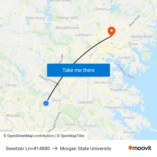 Sweitzer Ln+#14880 to Morgan State University map