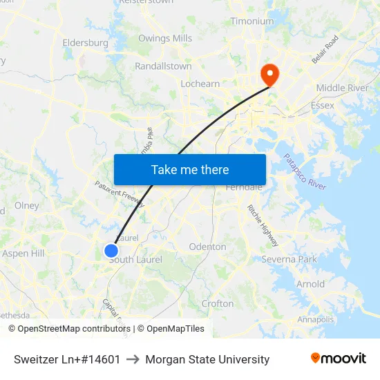 Sweitzer Ln+#14601 to Morgan State University map