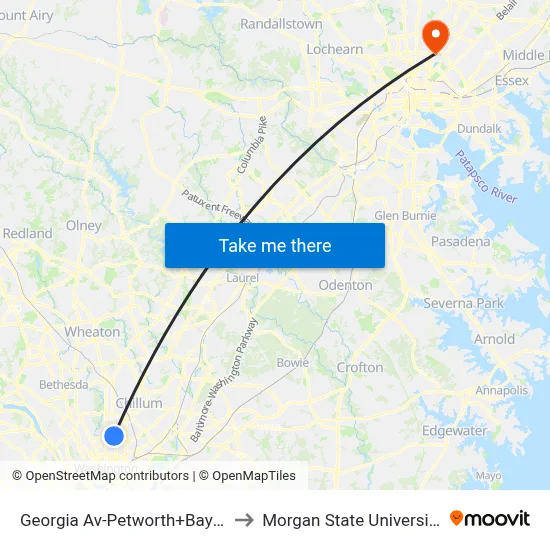 Georgia Av-Petworth+Bay B to Morgan State University map