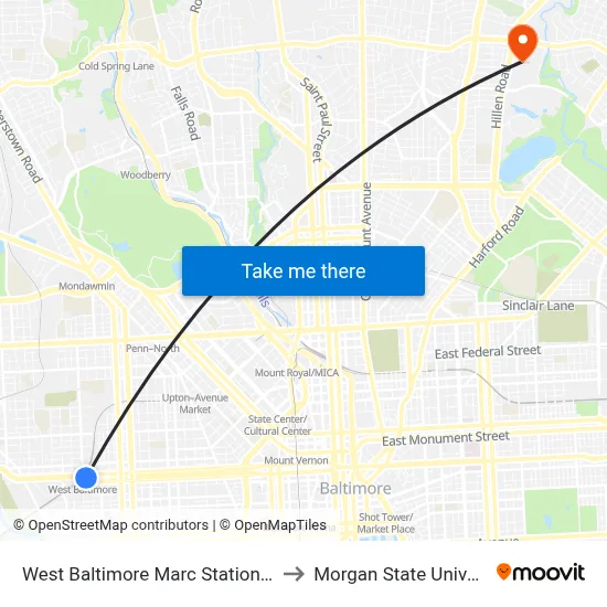 West Baltimore Marc Station Bay 3 to Morgan State University map
