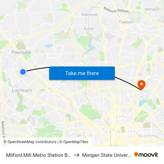 Milford Mill Metro Station Bay 2 to Morgan State University map