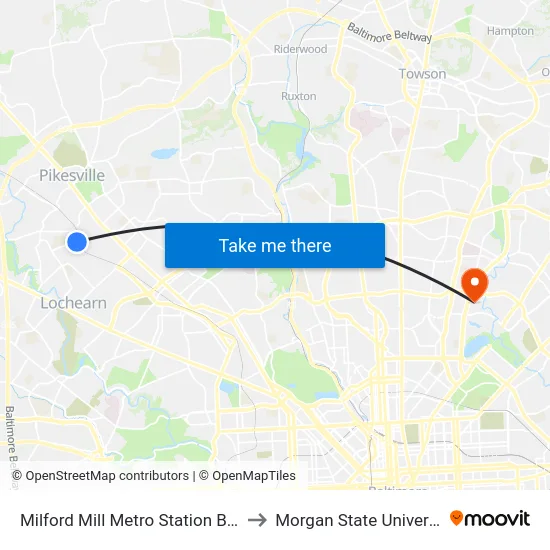 Milford Mill Metro Station Bay 1 to Morgan State University map