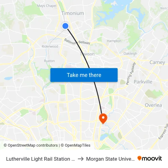 Lutherville Light Rail Station Bay 1 to Morgan State University map