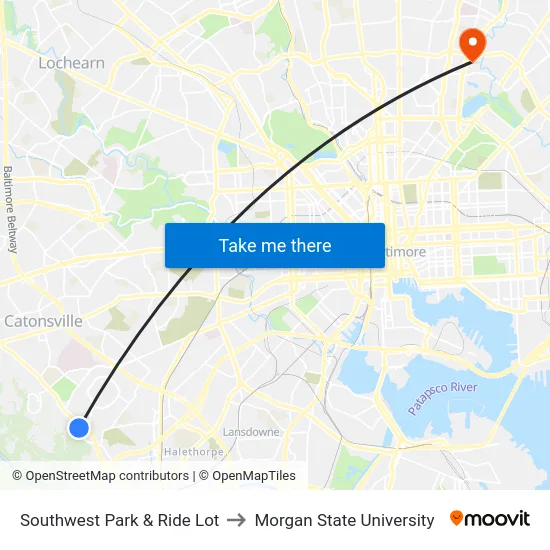 Southwest Park & Ride Lot to Morgan State University map