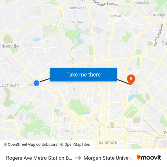 Rogers Ave Metro Station Bay 1 to Morgan State University map