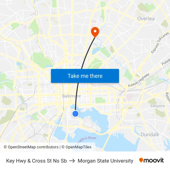 Key Hwy & Cross St Ns Sb to Morgan State University map