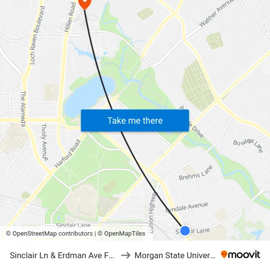 Sinclair Ln & Erdman Ave FS Eb to Morgan State University map