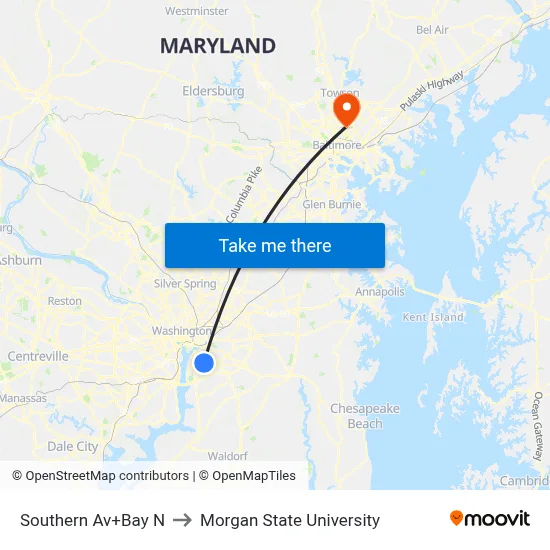 Southern Av+Bay N to Morgan State University map
