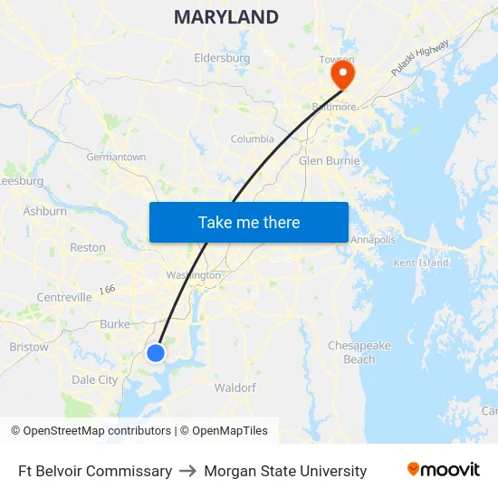 Ft Belvoir Commissary to Morgan State University map