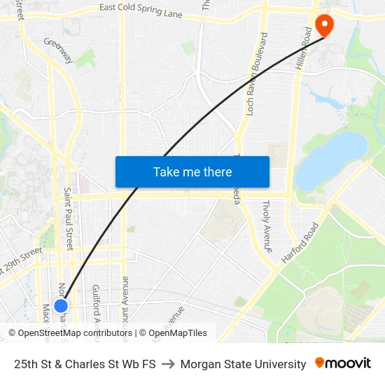 25th St & Charles St Wb FS to Morgan State University map