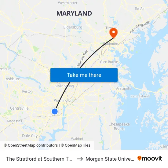 The Stratford at Southern Towers to Morgan State University map