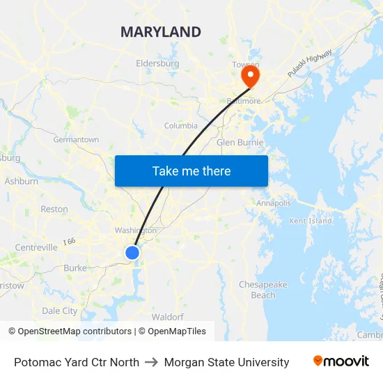 Potomac Yard Ctr North to Morgan State University map