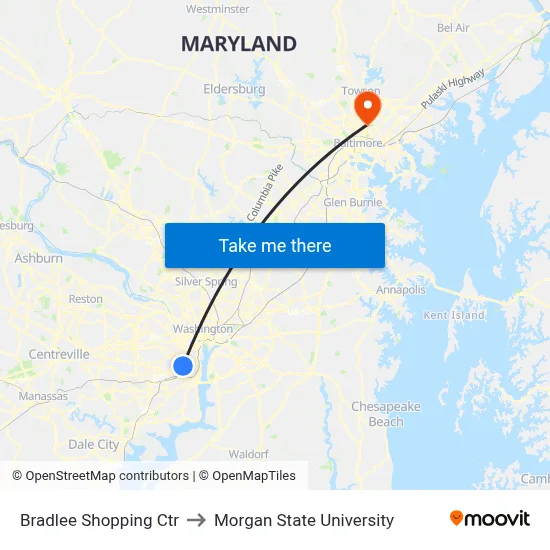 Bradlee Shopping Ctr to Morgan State University map