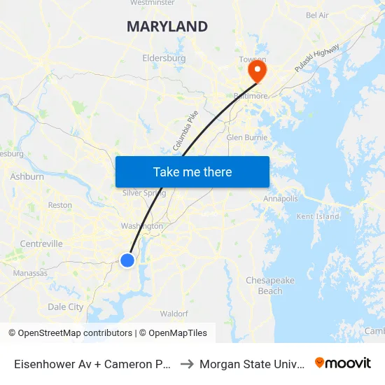 Eisenhower Av + Cameron Parke Pl to Morgan State University map
