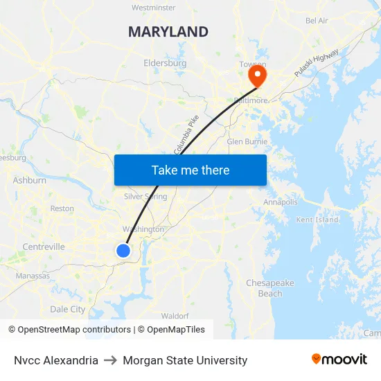 Nvcc Alexandria to Morgan State University map