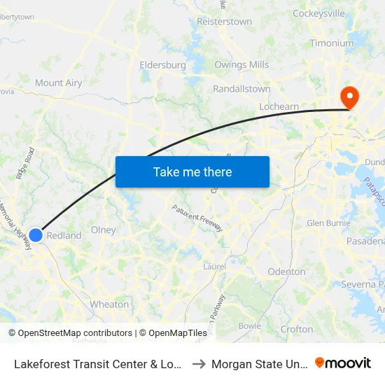 Lakeforest Transit Center & Lost Knife Ave to Morgan State University map