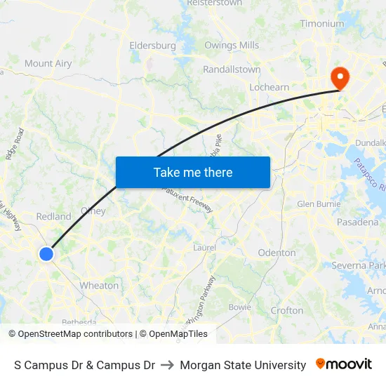 S Campus Dr & Campus Dr to Morgan State University map