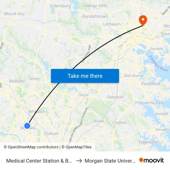 Medical Center Station & Bay D to Morgan State University map