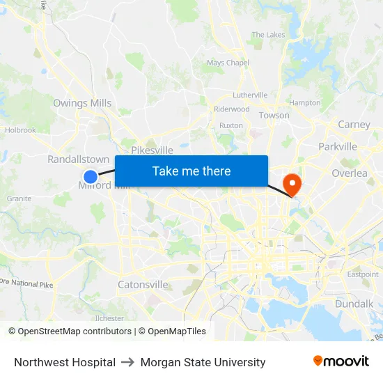 Northwest Hospital to Morgan State University map