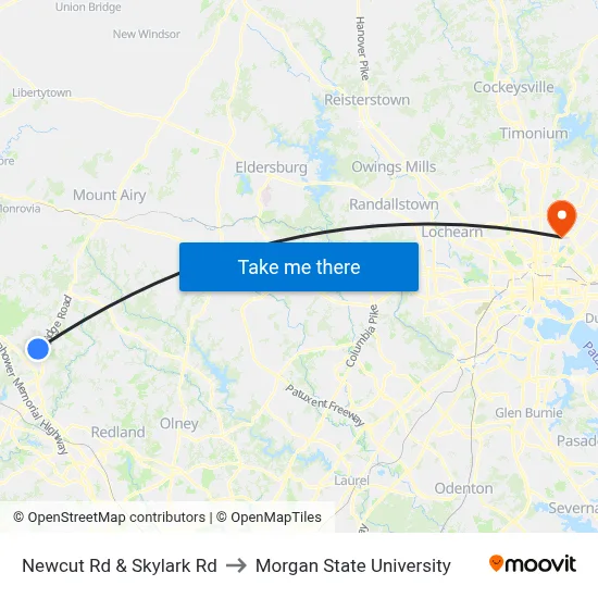Newcut Rd & Skylark Rd to Morgan State University map