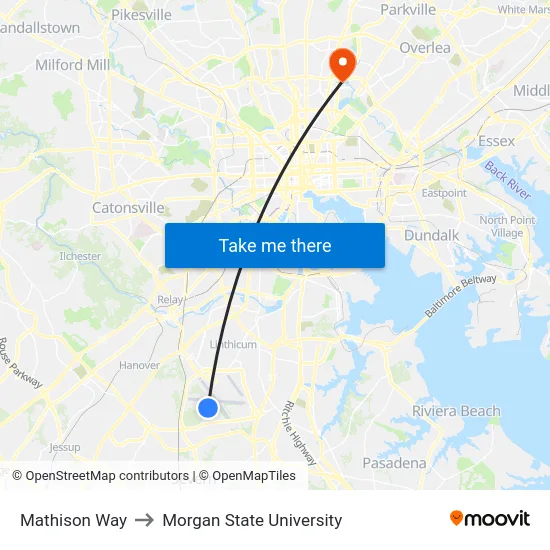 Mathison Way to Morgan State University map