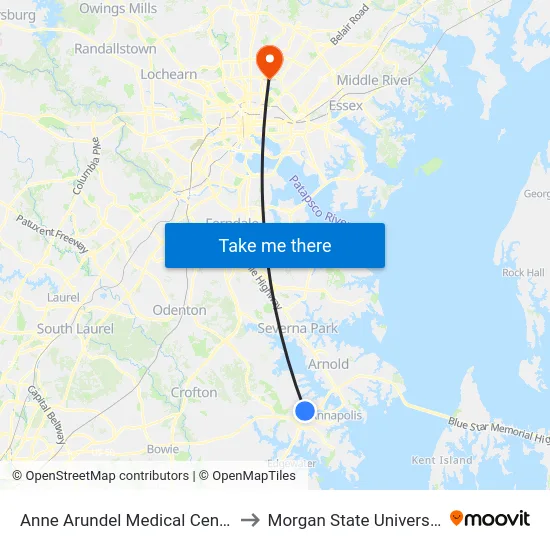 Anne Arundel Medical Center to Morgan State University map