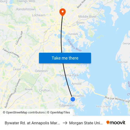 Bywater Rd. at Annapolis Marketplace to Morgan State University map