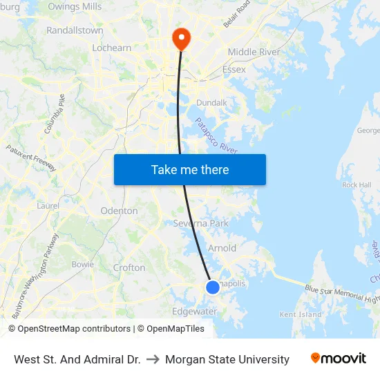 West St. And Admiral Dr. to Morgan State University map