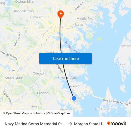 Navy-Marine Corps Memorial Stadium (Stop 3) to Morgan State University map
