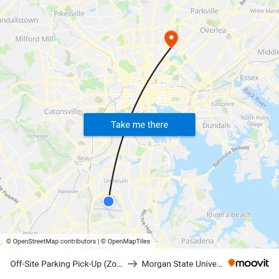 Off-Site Parking Pick-Up (Zone 4) to Morgan State University map