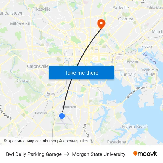 Bwi Daily Parking Garage to Morgan State University map