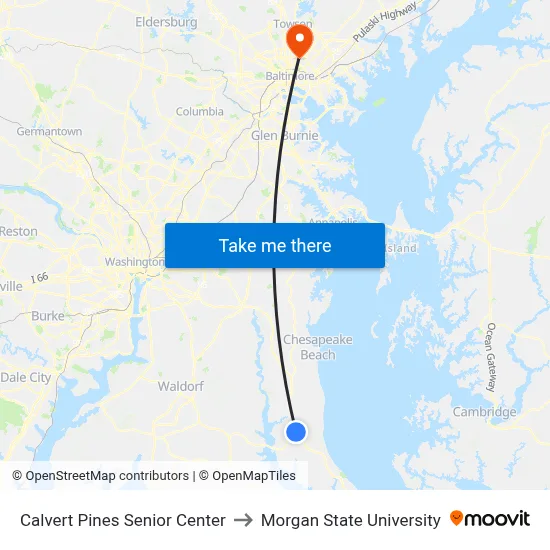 Calvert Pines Senior Center to Morgan State University map