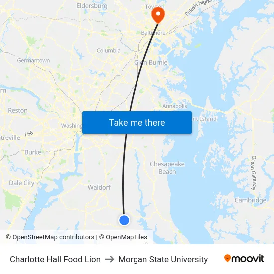 Charlotte Hall Food Lion to Morgan State University map
