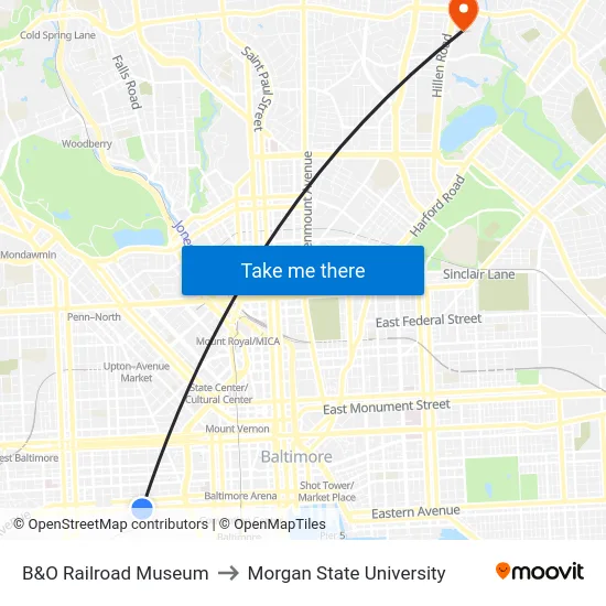 B&O Railroad Museum to Morgan State University map