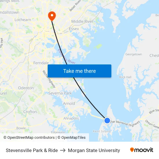Stevensville Park & Ride to Morgan State University map