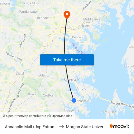 Annapolis Mall (Jcp Entrance) to Morgan State University map