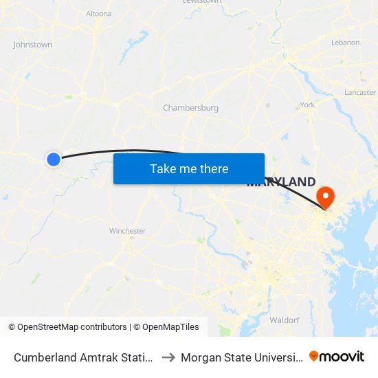 Cumberland Amtrak Station to Morgan State University map