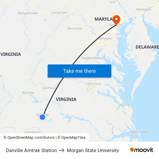 Danville Amtrak Station to Morgan State University map