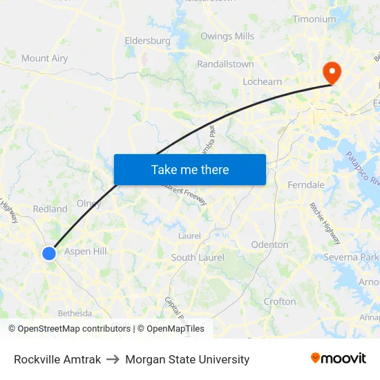 Rockville Amtrak to Morgan State University map